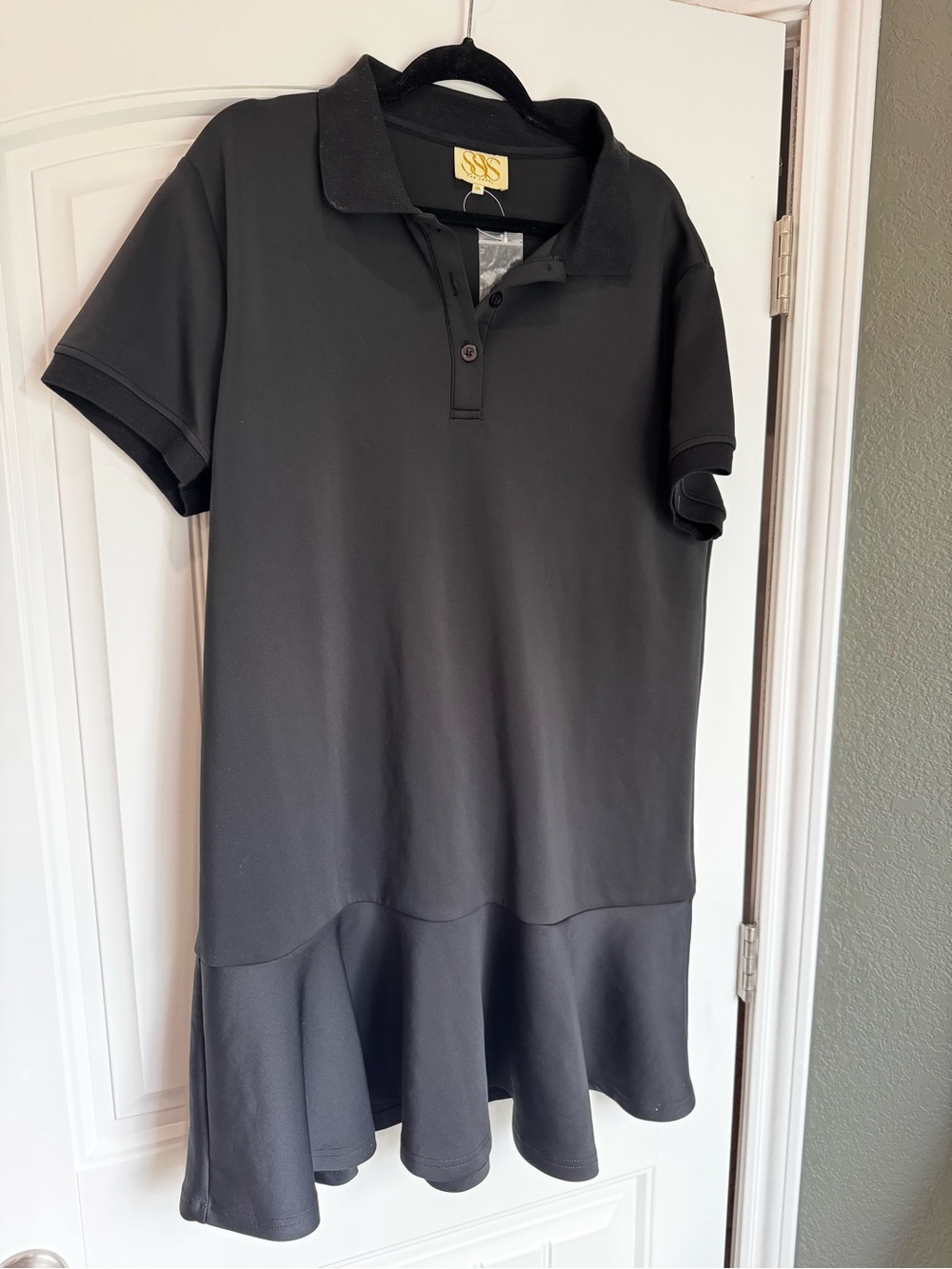 SSYS The Label Black Polo Dress XXL Ruffle Hem Golf Tennis Athleisure NWOT